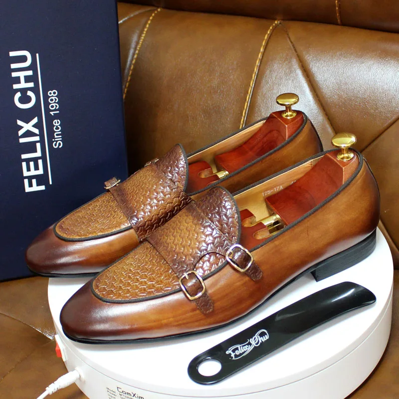 Monk Strap Shoe - Erkek Hakiki Deri Loafer'lar Metal Toka