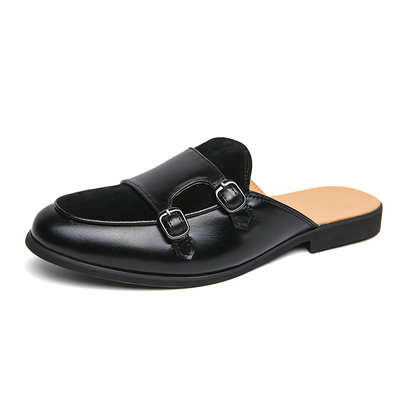 Monk Strap Shoe - Moda Siyah Yeşil Keşiş Kayışı Yarım