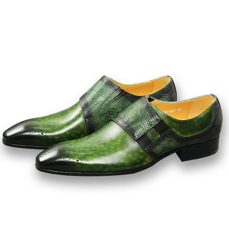 Monk Strap Shoe - Moda Loafer'lar Erkek Ayakkabısı Klasik Yeşil
