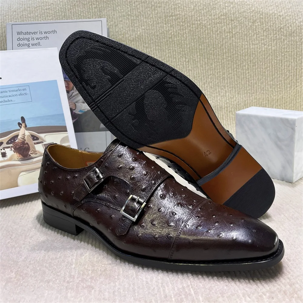 Monk Strap Shoe - Erkek Sivri Piton Desen Hakiki Deri