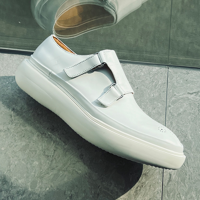 Monk Strap Shoe - Minimalist Tasarımcı Beyaz Deri Monk-Strap Loafer