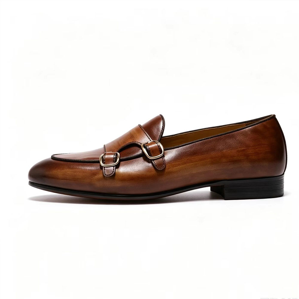 Monk Strap Shoe - Erkek Çift Tokalı Loafer Ayakkabılar, Hakiki